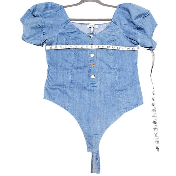 Denim Blue Womens Off-Shoulder Button-Up Bodysuit By Denim Blvd - Size S - Picture 10 of 10